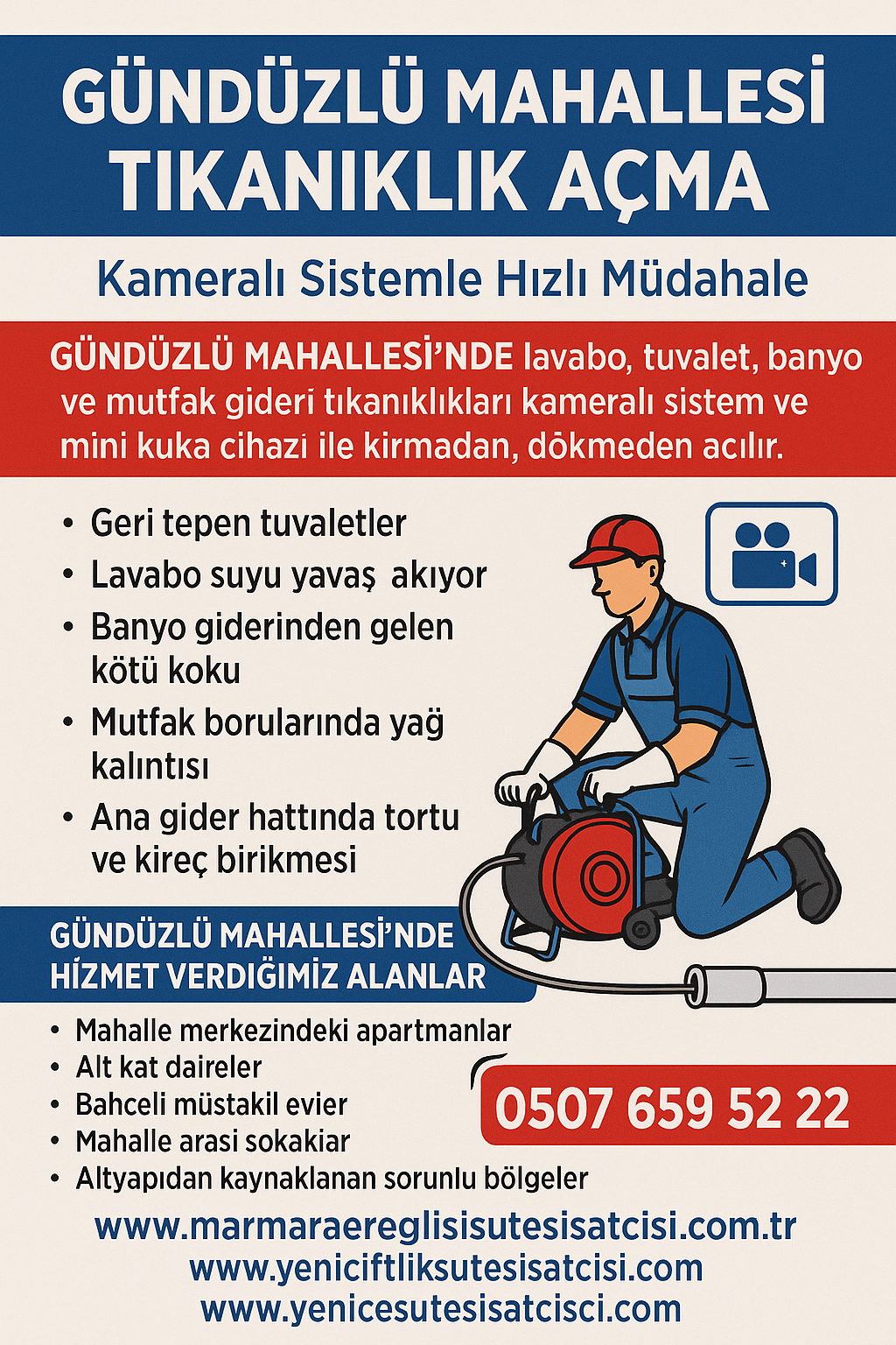 Marmara Ereğlisi Gündüzlü Mahallesi Tıkanıklık Açma – Kameralı Sistemle Hızlı Müdahale