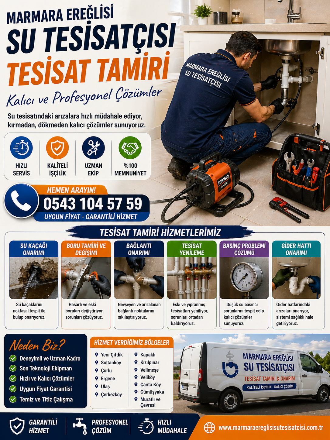 Marmara Ereğlisi Su Tesisatçısı Lavabo Tıkanıklığı Açma Kırmadan Hızlı Servis 0543 104 57 59