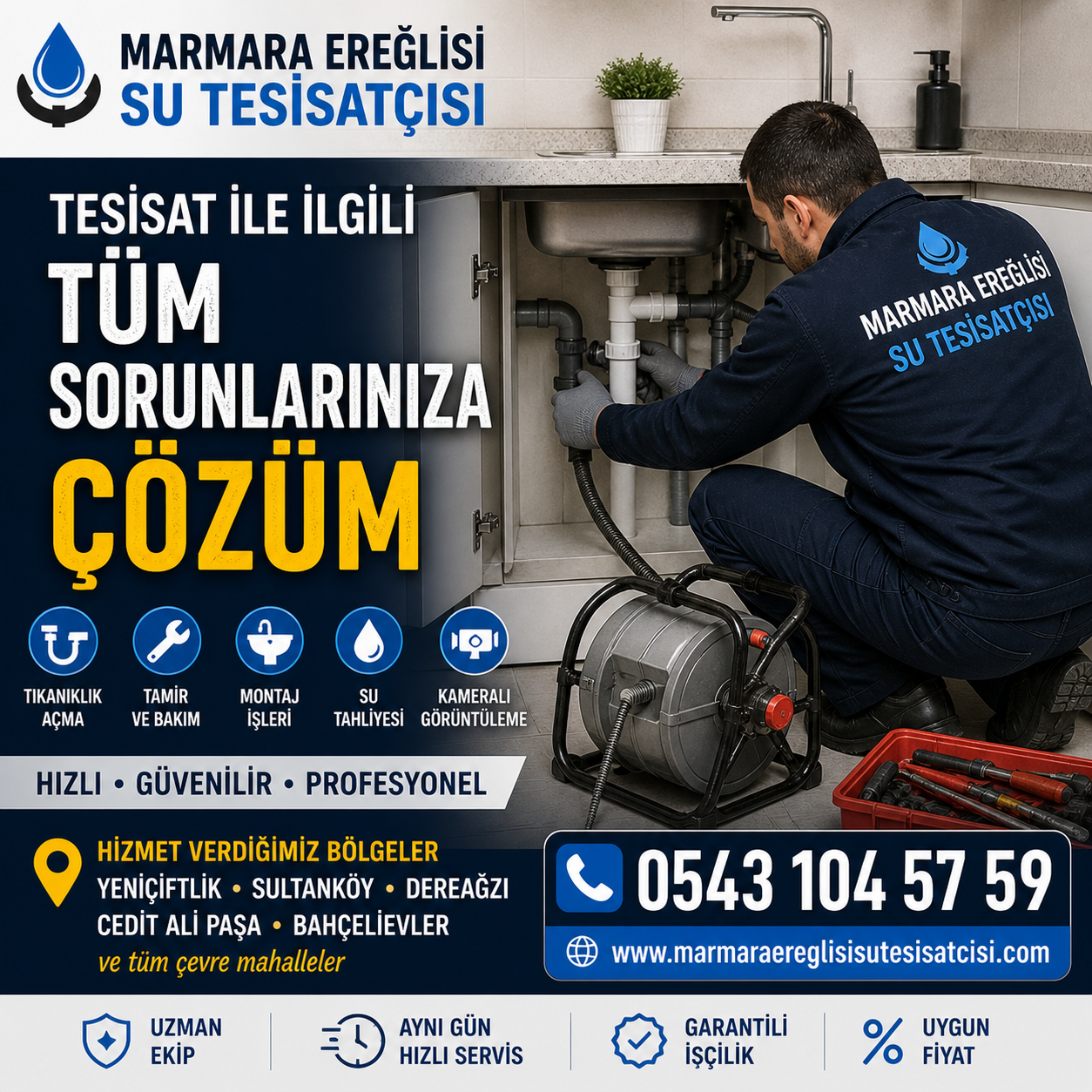 Marmara Ereğlisi Su Tesisatçısı Tüm Tesisat Sorunlarına Kesin Çözüm 0543 104 57 59