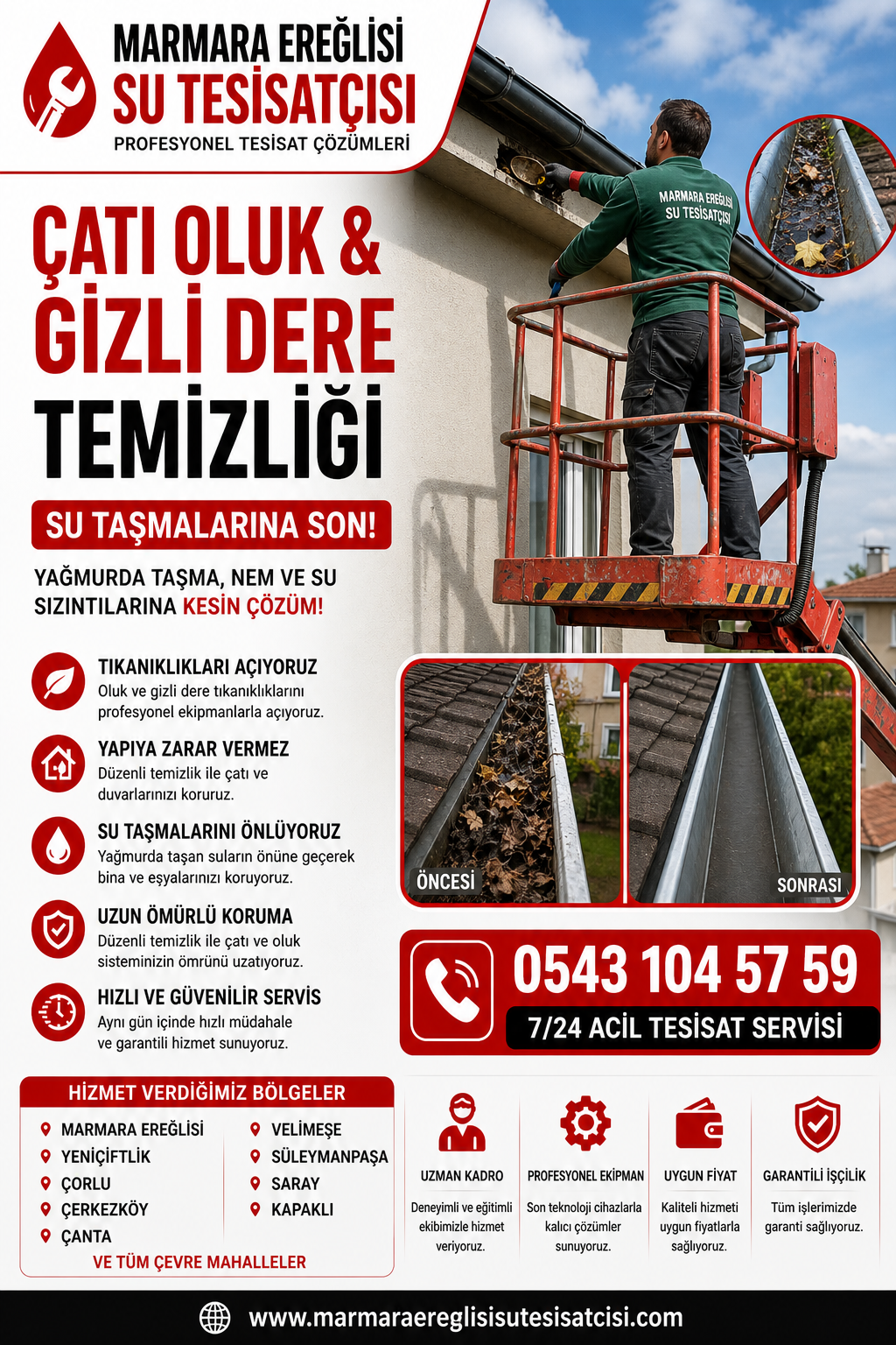Marmara Ereğlisi Çatı Oluk ve Gizli Dere Temizliği Su Taşmalarına Kesin Çözüm 0543 104 57 59