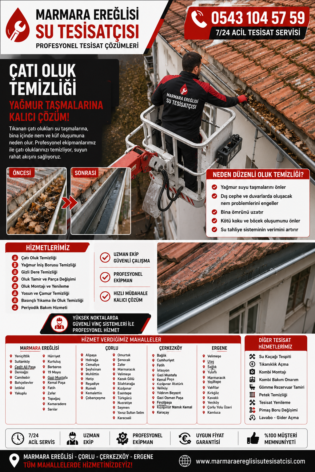Marmara Ereğlisi Çatı Oluk Temizliği Yağmur Taşmalarına Profesyonel Çözüm 0543 104 57 59