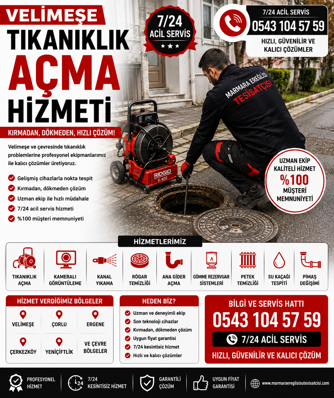 Velimeşe Tıkanıklık Açma Hizmeti Kameralı Tespit ve Kırmadan Çözüm