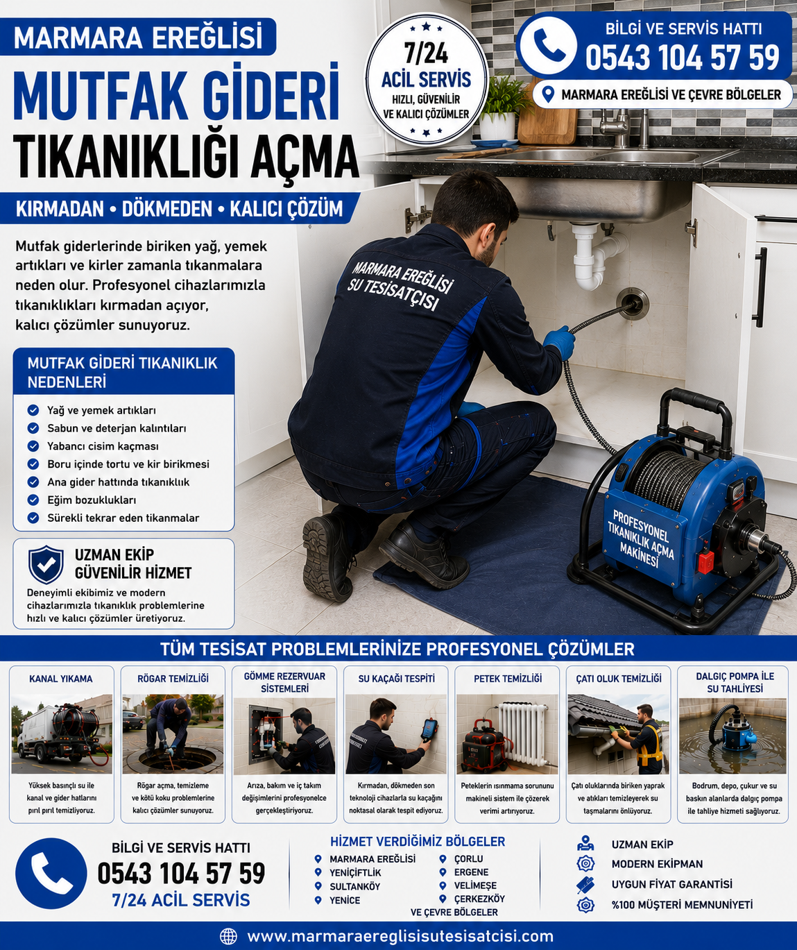 Marmara Ereğlisi Mutfak Gideri Tıkanıklığı Açma Hizmeti