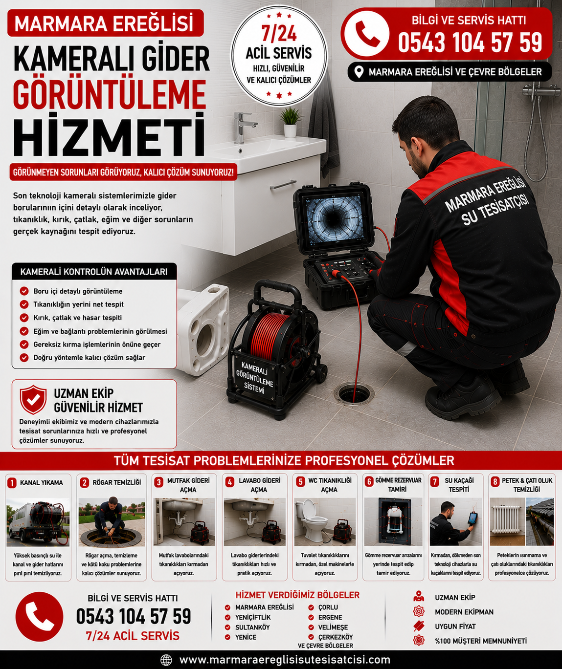 Marmara Ereğlisi Gider Borusu Kameralı Kontrol Hizmeti
