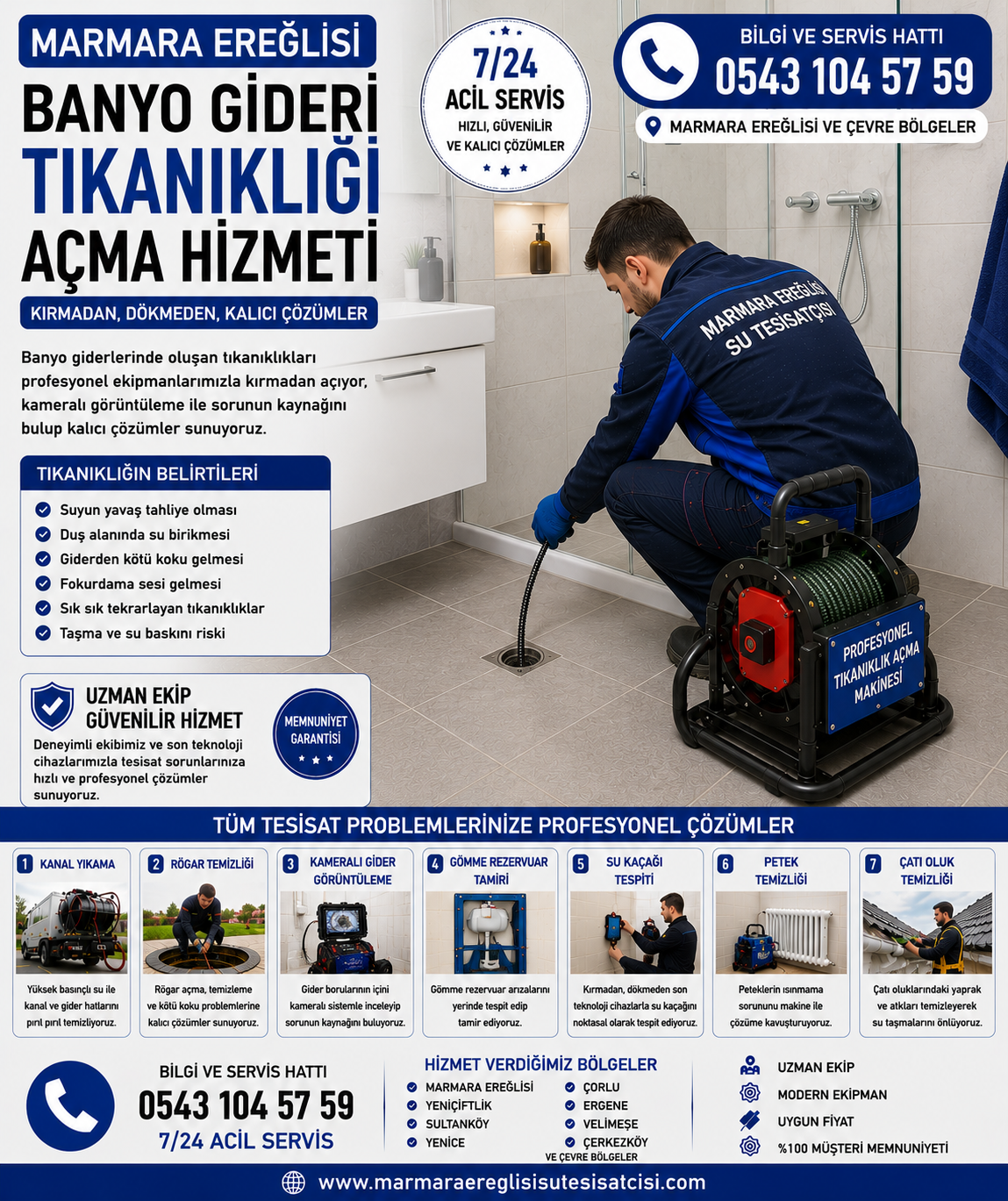 Marmara Ereğlisi Banyo Gideri Tıkanıklığı Açma Hizmeti